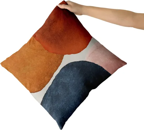 Vista 3 de Juego de 2 fundas de almohada bohemias de 16 x 16 pulgadas, color azul marino y naranja, modernas, con estampado geométrico abstracto