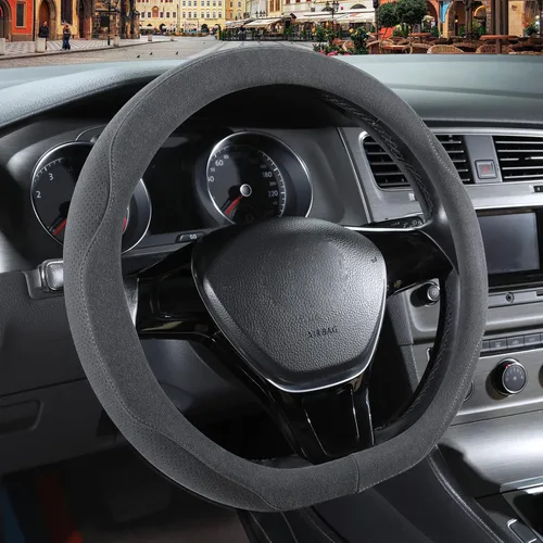 Vista 17 de Funda para volante en forma de D de gamuza negra de 13.5 a 14 pulgadas Warm in Winter and Cool in Summer, Small Felt Car Accessories, Breathable