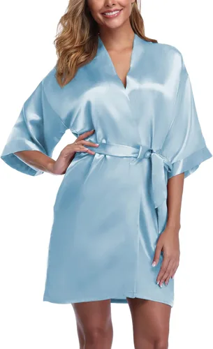 Vista 3 de Bata corta estilo Kimono de satén para mujer, para bodas, fiestas de novia, damas de honor