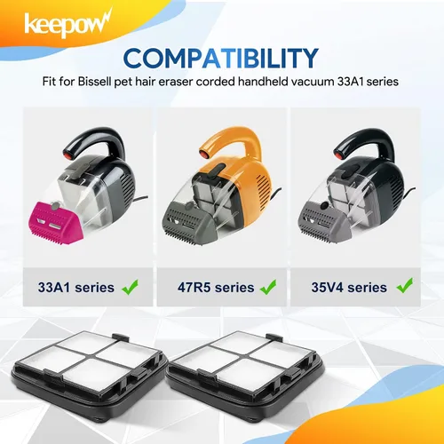 Vista 2 de KEEPOW Filtro de borrador de pelo de mascotas 97D5, paquete de 2 – Compatible con el borrador de pelo de mascotas Bissell con cable para aspiradora