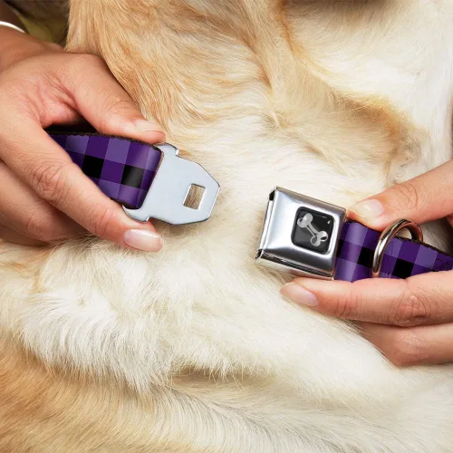 Vista 8 de Buckle-Down Collar de perro con hebilla de cinturón de seguridad, diseño a cuadros de búfalo, color negro/morado, 1 pulgada de ancho, se adapta a