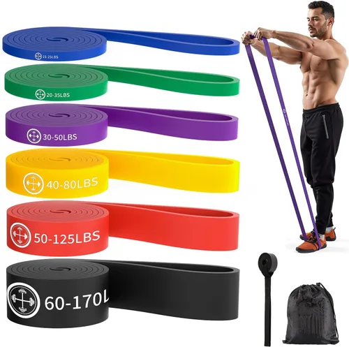 Vista 8 de Bandas de ejercicio, juego de 6 bandas de resistencia para entrenar, juego de bandas de dominadas, equipo de entrenamiento en casa, guía