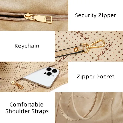 Vista 3 de Bolso grande de mano para mujer con cierre de trabajo, cartera de cuero para viajes y bolsos de KKXIU
