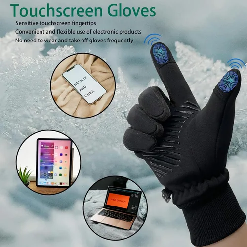 Vista 2 de Guantes de ciclismo de invierno para niños y niñas, guantes de ciclismo para pantalla táctil, impermeables, térmicos, guantes deportivos para niños