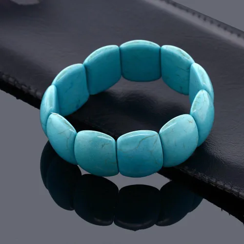 Vista 3 de Gem Stone King Pulsera elástica de cuentas de howlita turquesa simulada de 7.5 pulgadas para mujer, 0.787 in, Metal Gema, Turquesa simulada