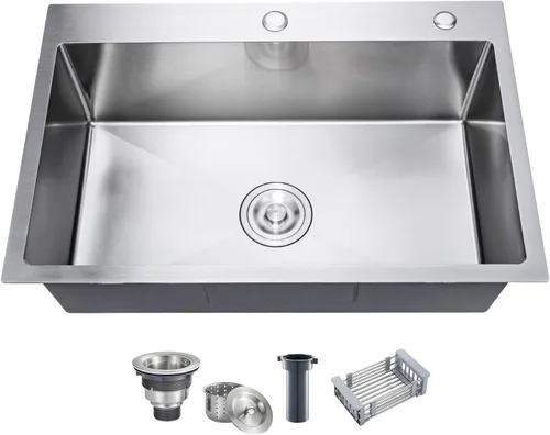 Vista 9 de 23.6 x 17.7 Pulgadas Fregadero de Cocina de Caída, Fregaderos de Cocina de Acero Inoxidable con Nano-Revestimiento, Fregadero de Un Solo Tazón de 8