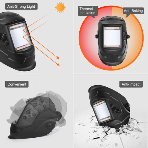 Vista 6 de Casco de soldadura con oscurecimiento automático, máscara de soldador de 3.94 x 3.66 pulgadas, vista grande, color real, alimentado por energía
