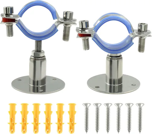 Vista 6 de 2 soportes de tubo de montaje en pared de acero inoxidable 304, adecuados para tubos OD de 1/2 pulgadas (0.748-0.866 in), altura ajustable