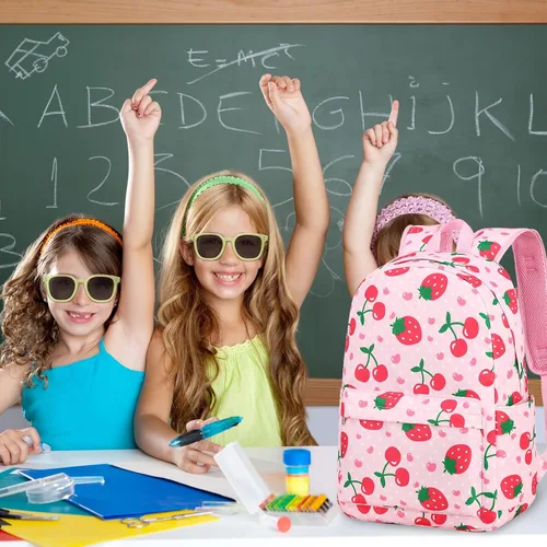 Vista 7 de BTOOP Mochila para niños en edad preescolar para niños y niñas, mochila escolar de viaje de 15 pulgadas, para niños de 3 a 8 años, Fresa