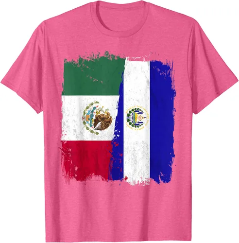 Vista 37 de Camiseta con la bandera mexicana de El Salvador con la mitad de la bandera mexicana de El Salvador