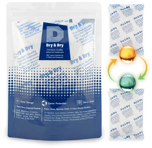 Vista 18 de Dry & Dry - Paquetes de gel de sílice naranja indicador de 1 gramo, deshumidificadores desecantes, paquetes de gel de sílice seguros para alimentos