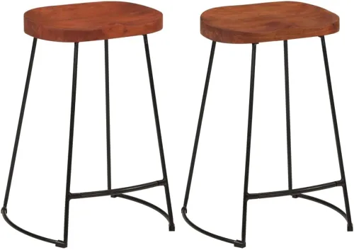 Vista 3 de Bar Stool Set of 2 Natural Mango Wood with Powder-Coated Iron Frame for Home Bar Kitchen Counter Retro Style Durable Seating Marrón