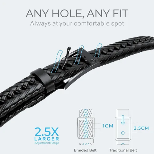 Vista 3 de CHAOREN Cinturones trenzados de cuero para hombre, cinturón de cuero tejido casual de 1 18 pulgadas para pantalones de vestir