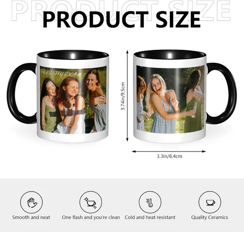 Vista 3 de Tazas de café con foto personalizadas, 11 onzas, tazas personalizadas con nombre de imagen/texto, regalos personalizados para el día de San Negro