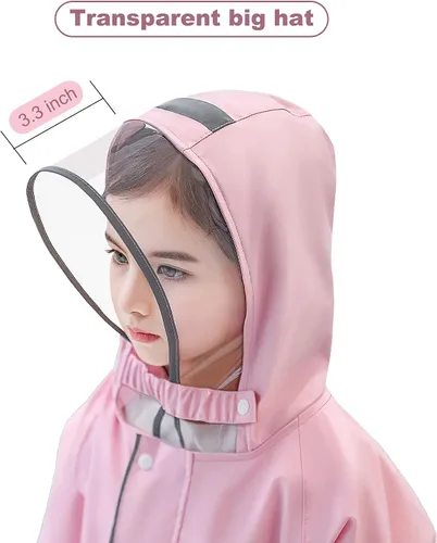 Vista 3 de Chaqueta de lluvia para niños, impermeable para niños, poncho para niños, chubasquero para niñas, chaqueta de lluvia para niños pequeños