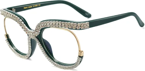 Vista 11 de Elegantes lentes de luz azul de ojo de gato para mujer, lentes de lectura de diseño de diamantes de imitación Beige