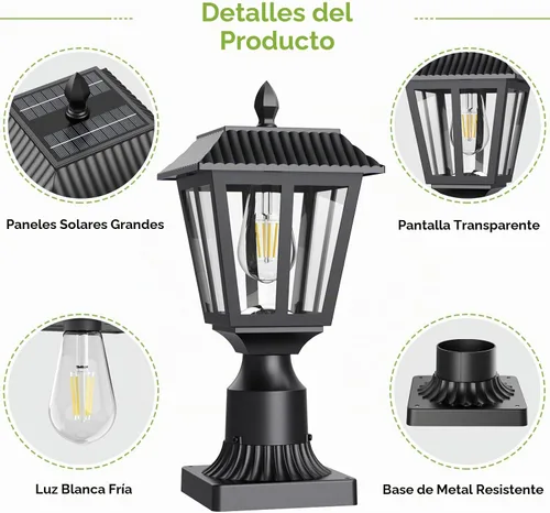 Vista 5 de Greluna Luces solares para poste, lámpara solar del anochecer al amanecer con base de montaje en muelle, luces de poste al aire libre impermeables