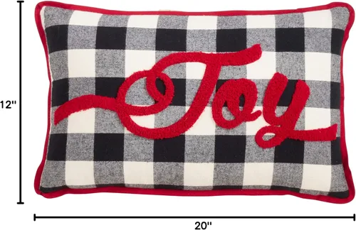 Vista 5 de SARO LIFESTYLE DAMA di Natale Collection Buffalo Plaid Joy - Almohada rellena de poliéster, 12 x 20 pulgadas, color negro
