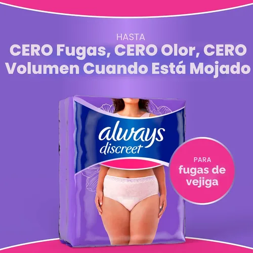 Vista 3 de Always Discreet Ropa interior para incontinencia adulta para mujeres y ropa interior posparto, pequeña/mediana, hasta 100% protección contra fugas