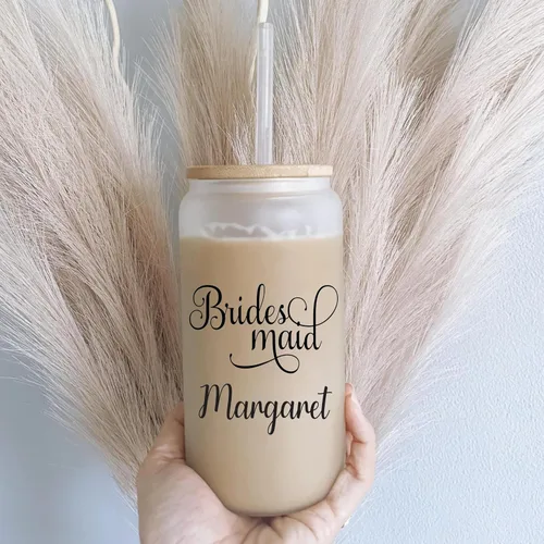 Vista 7 de Regalos personalizados para mejores amigas para mujeres, tazas de vidrio de 16 onzas con tapas y pajitas, taza de café helado, vaso