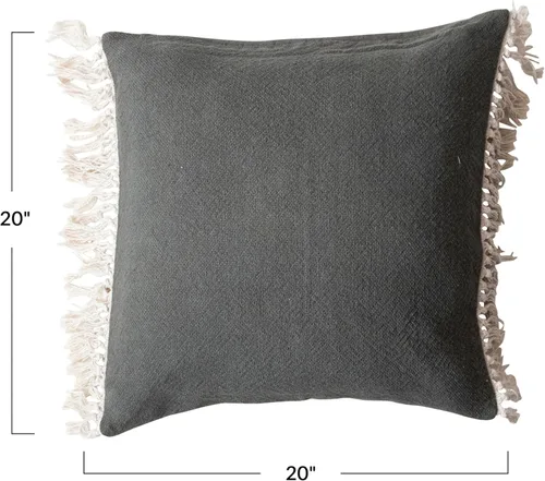 Vista 2 de Creative Co-Op Almohada de algodón suave con flecos, verde azulado