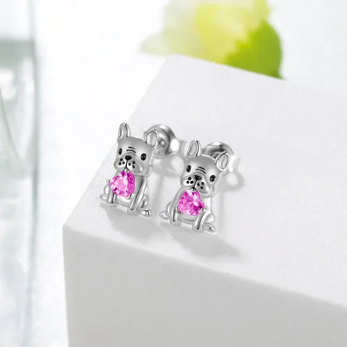 Vista 2 de Aretes de perro para mujer, plata de ley 925, diseño de bulldog francés, joyería de perro de animales, regalos para hija, nieta, niñas y mujeres