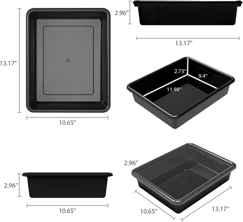 Vista 8 de Storex Bandeja de almacenamiento plana tamaño carta, contenedor organizador con tapa sin broches para aula, oficina y hogar, negro, paquete de 5