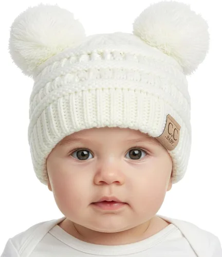 Vista 42 de Funky Junque Gorro de invierno con doble pompón para bebé de 0 a 12 meses, bonito gorro de punto acogedor para clima frío Patrón de tejido