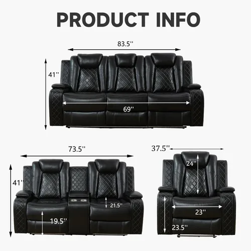 Vista 2 de Pon Living Luxurious Leather Reclining Sofa Set with LED for Living Room