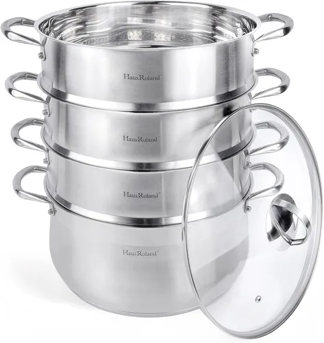 Vista 5 de Olla de vapor de acero inoxidable de 3 niveles con tapa, olla de vapor para cocinar (3 niveles), olla de cocina de múltiples capas, sartén de cocina