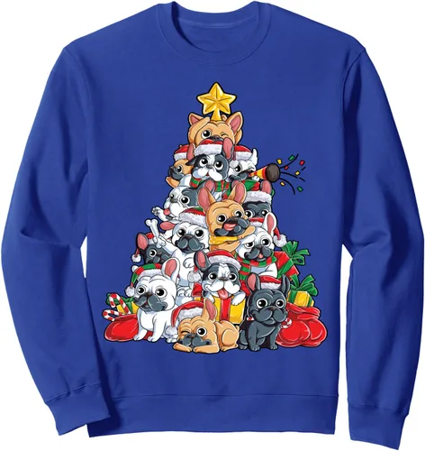 Vista 4 de Sudadera con diseño de bulldog francés con árbol de Navidad y Papá Noel para niños, Negro