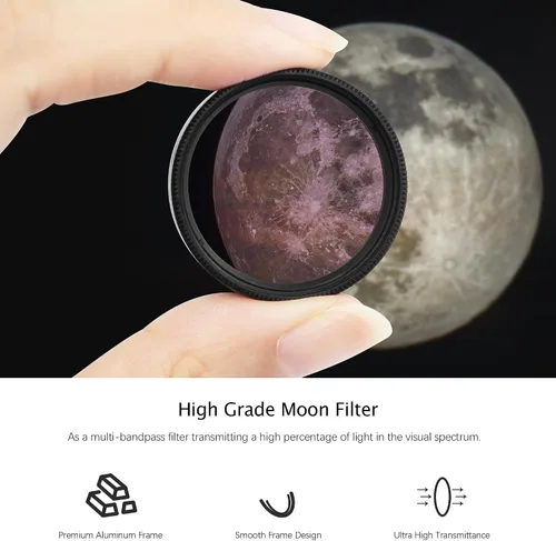 Vista 6 de Astromania Filtro de luna para telescopio de 1.25 pulgadas, filtro Moon Skyglow reduce el deslumbramiento de la luna y mejora el detalle del cráter