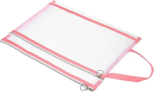 Vista 6 de PATIKIL Bolsa de nailon con cremallera para documentos con asa A4 de malla transparente para oficina y negocios, color marrón