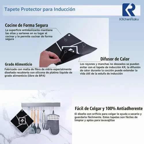 Vista 3 de KitchenRaku 2 alfombrillas protectoras de silicona para placa de inducción