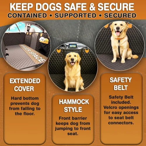 Vista 5 de Extensor de asiento trasero para perros, funda de asiento duro para perros, protector de asiento trasero impermeable con ventana de malla y solapas