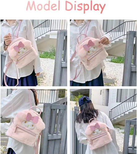 Vista 6 de Melody - Mochila de felpa para mujer, bolso de hombro con figura de felpa para mujeres y niños, regalo, Rosado