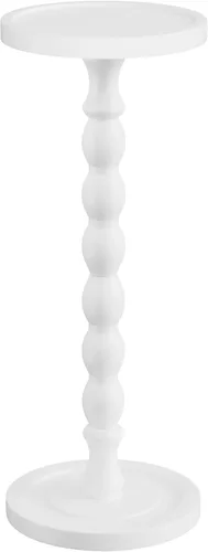 Vista 21 de Mesa auxiliar redonda pequeña, mesa de madera de acacia para espacios pequeños, mesas decorativas modernas, mesas auxiliares de café con pedestal