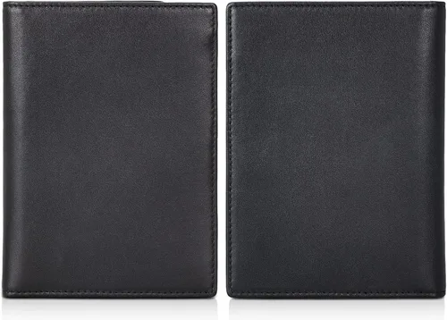 Vista 5 de Polare - Soporte para pasaporte de cuero de grano completo con bloqueo RFID, billetera plegable para viajes, 2 pasaportes, Negro -, Slim