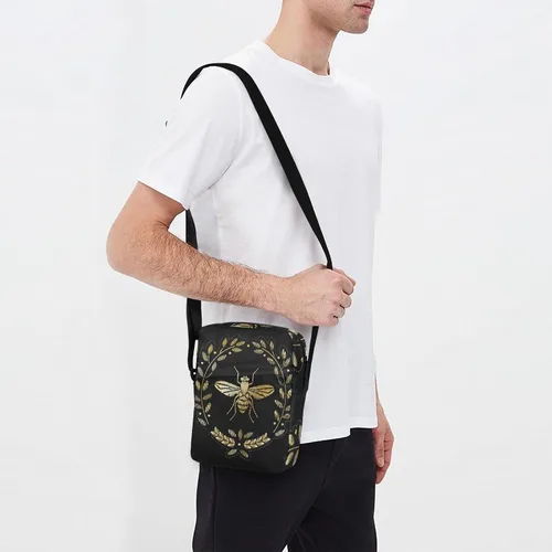 Vista 7 de Bolsa de mensajero bordada de abeja para mujeres y hombres, bolsa cruzada para el hombro, bolso cruzado con correa ajustable para viajes al aire