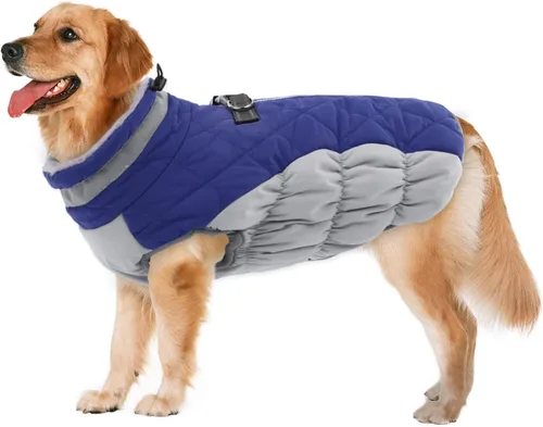 Vista 56 de Lelepet Abrigo cálido para perro, abrigo de invierno para perro, chaqueta impermeable para perros con arnés integrado reflectante de forro polar