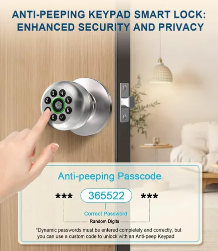 Vista 5 de KLLOQUE Fingerprint Door Lock, Smart Fingerprint Door Knob with Keypad, Biometric Door Lock with App Control, Auto Lock Door Lock with Code, Keyless