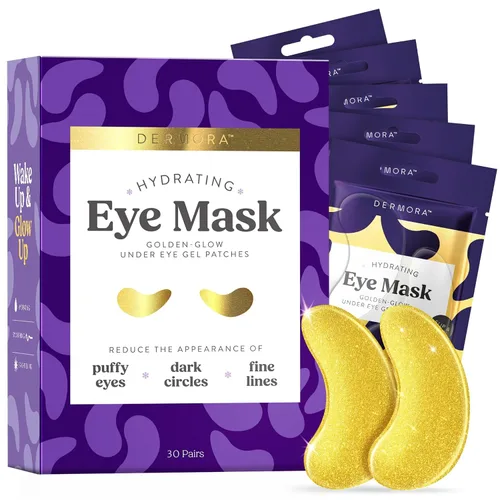 Vista 11 de DERMORA Parches de Resplandor Dorado para Debajo de los Ojos Tratamiento Rejuvenecedor Ojeras, Ojos Hinchados, Refrescante, Revitalizante