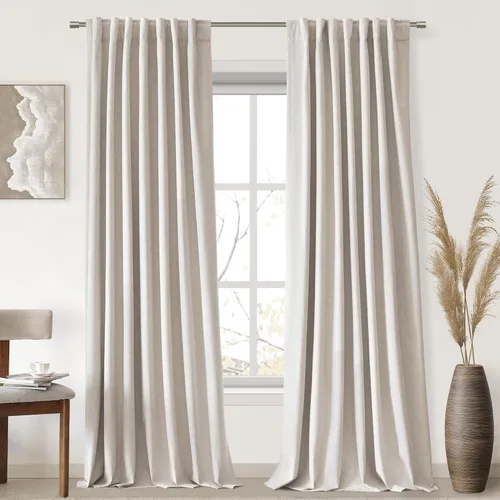 Vista 22 de UHITECH Cortinas cortas de lino de 24 pulgadas de largo para ventanas pequeñas de granja, cortinas opacas modernas para sala de estar, pestañas
