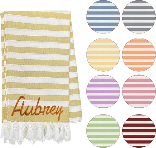 Vista 8 de Toalla de playa personalizada con borlas, toalla de playa turca personalizada de gran tamaño con nombre bordado para adultos y niños, piscina