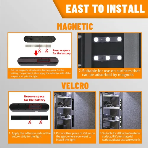 Vista 4 de MIND&ACTION Luces seguras para armas, luz LED activada por movimiento para gabinete seguro de armas, lente LED giratoria ultra brillante