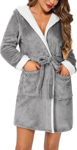 Vista 2 de HOTOUCH Womens Hooded Bathrobe Fleece Robe Super Soft Plush Robe Velour Bathrobe