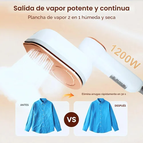 Vista 5 de Vaporizador de viaje, vaporizador portátil de 1200 W para ropa, calentamiento rápido de 10 segundos, plancha a vapor para ropa con LED, mango