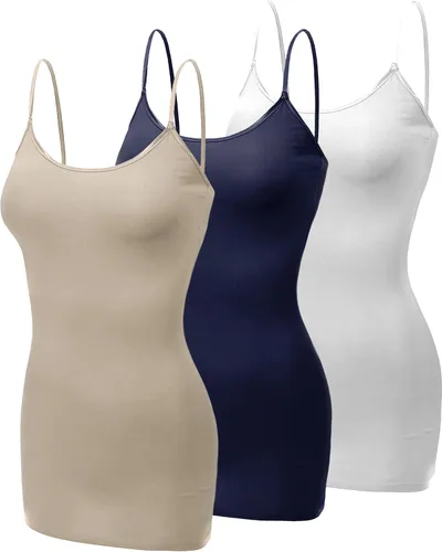 Vista 359 de Emmalise Camisola larga casual básica para mujer, con tirantes ajustables, top en capas