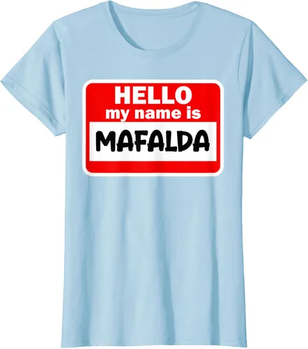 Vista 15 de Mafalda Hello Hi My Name Is Camiseta con nombre en camiseta personalizada, Negro