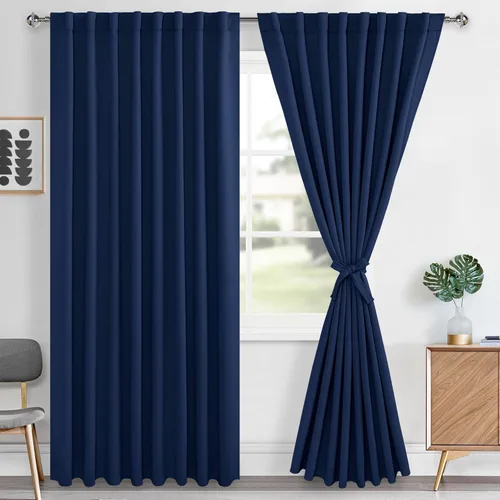 Vista 62 de Hiasan Cortinas opacas negras para dormitorio, cortinas opacas cortas de 45 pulgadas de largo, con aislamiento térmico, bolsillo para barra